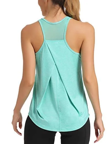 Aeuui Workout Tops for Women Mesh Racerback Tank Yoga Shirts Gym Clothes Green