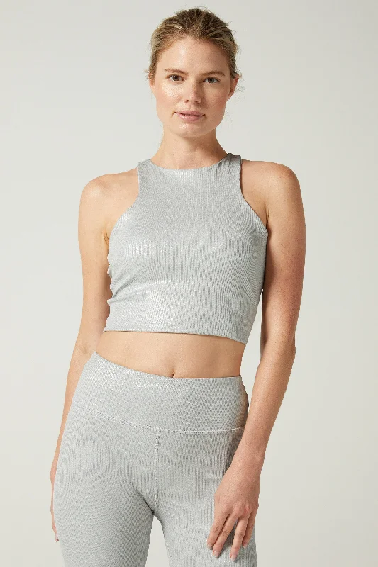 Alexa Cropped Tank Heather Rib Iridescent Foil