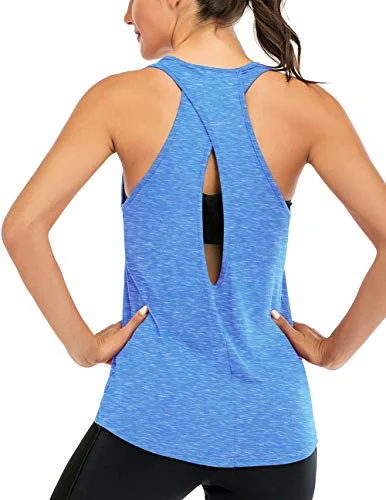 ICTIVE Womens Cross Backless Workout Tops for Women Racerback Tank Tops Open Back Running Tank Tops Muscle Tank Yoga Shirts Workout Tank Tops for Women Yoga Tops Active Tanks Light Blue L