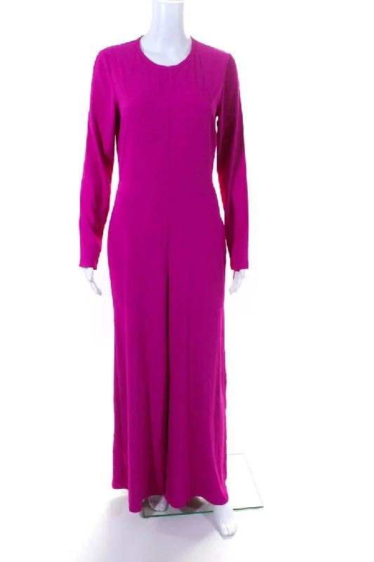 Adam Lippes Women's Long Sleeves Pockets Wide  Leg Jumpsuit Pink