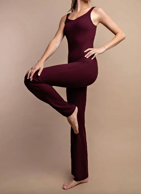 Butter Soft Fitted Jumpsuit In Cassis Burgundy