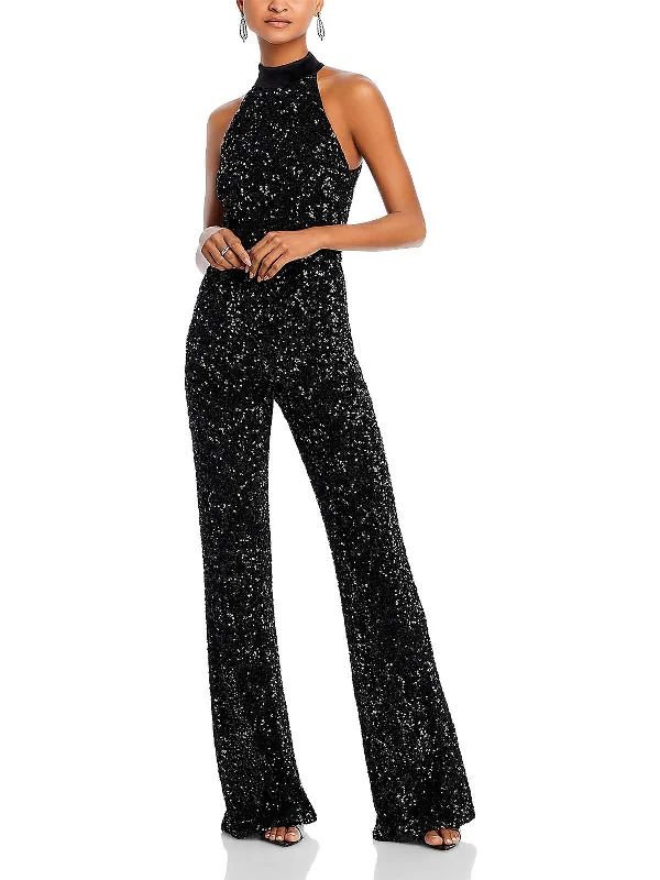 Cataline Womens Sequin High Neck Jumpsuit