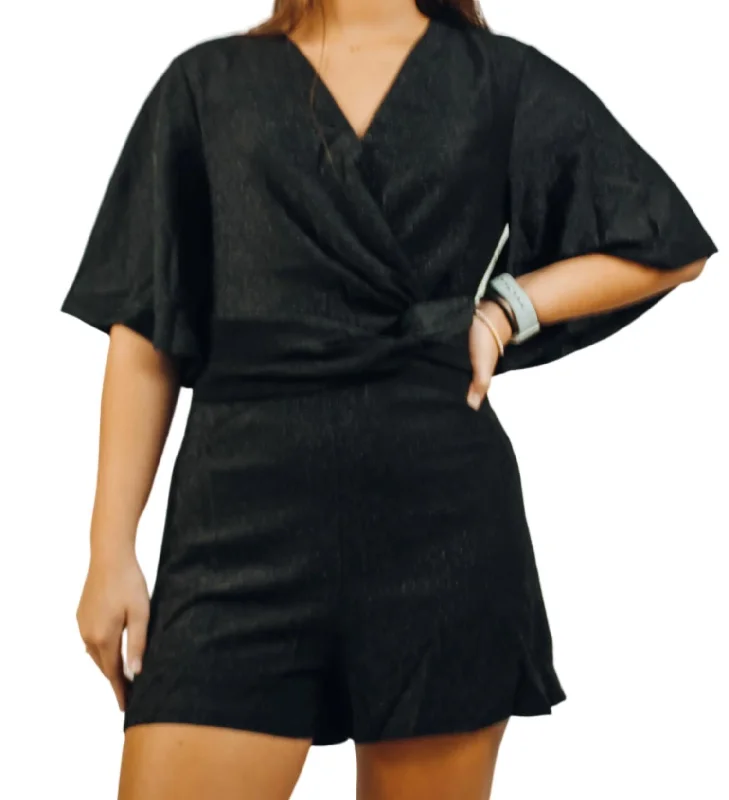 Flutter Sleeve Romper In Black/silver