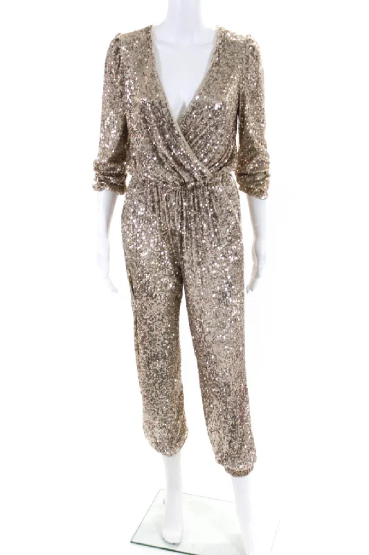 Generation Love Womens Meadow Sequin Cropped Surplice Jumpsuit Gold