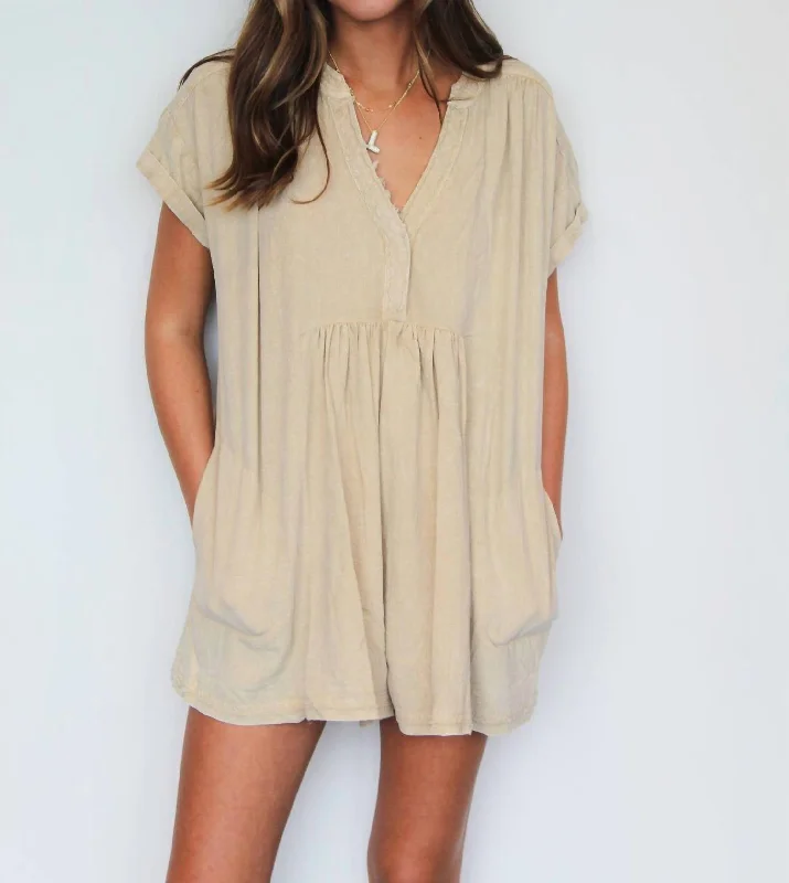 Relaxed Fit Pocket Jumpsuit In Taupe