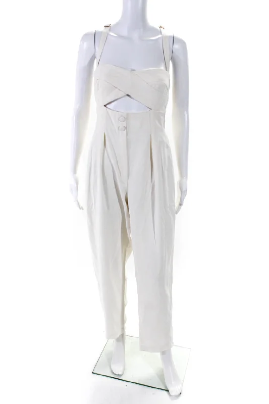 Sabina Musayev Womens Lace Up Cutout Slim Leg Jumpsuit White