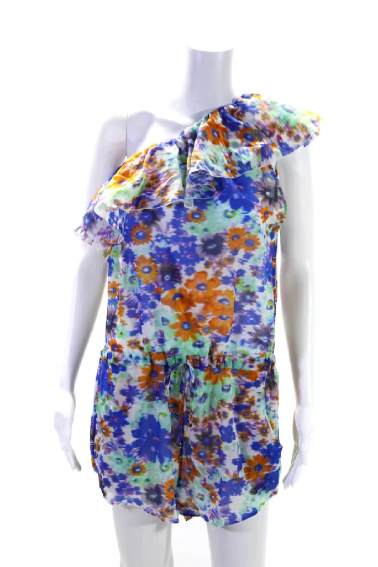 Stella McCartney Womens One Shoulder Floral Ruffle Romper Multicolor