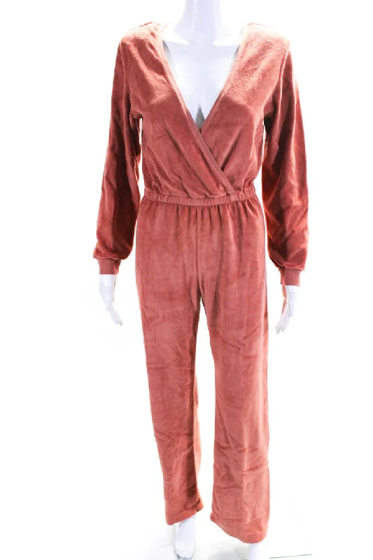 Suzie Kondi Womens Velour V-Neck Jumpsuit Fw21-1 Apricot