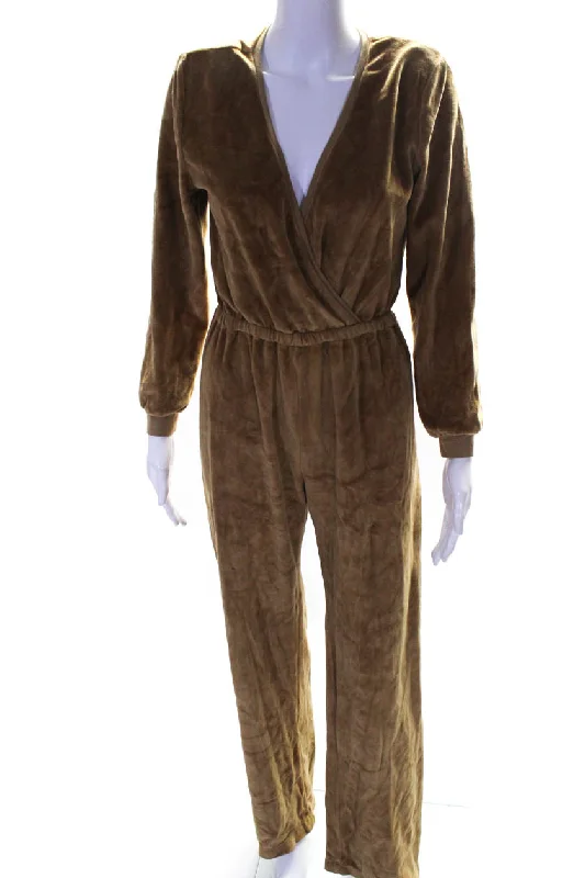 Suzie Kondi Womens Velour V Neck Jumpsuit Teddy