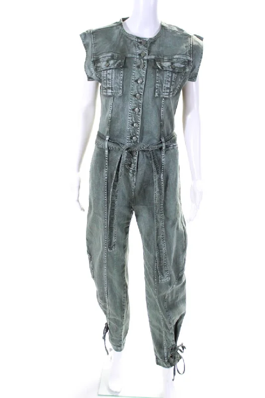 Ulla Johnson Women's Sleeveless Button Up Tapered Leg Jumpsuit Green